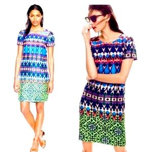 J. Crew Size 2 100% Silk Geometric Short Sleeve Shift Dress Work Business A6556